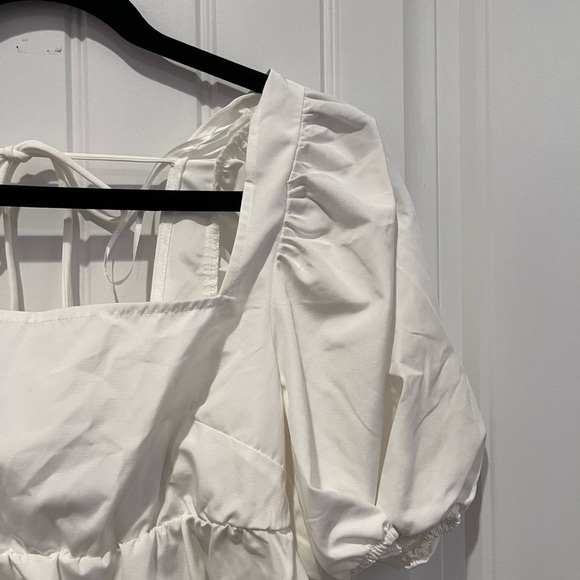 🧁H&M White Puff Sleeve Babydoll Tie Top Coquette Cottagecore Feminine Spring - Picture 6 of 10